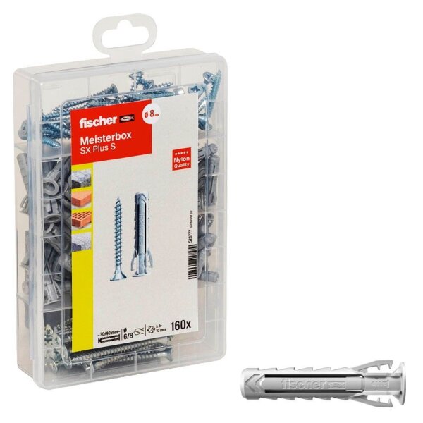 fischer Meister-Box Wohnraum 513777 Dübel- und Schrauben-Sortiment, 160-teilig