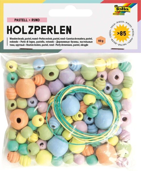 folia Perlen-Set aus Holz pastell mehrfarbig
