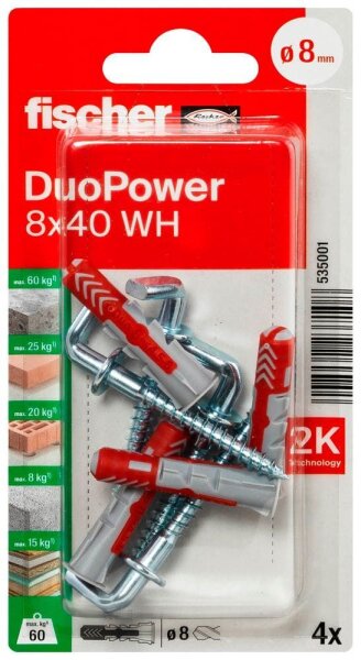 fischer DuoPower 8x40 WH 2K 535001 Dübel mit Schrauben Ø 8 mm x 40 mm, 4 St.