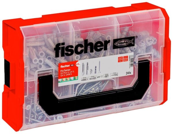 fischer FixTainer - SX Plus S, UX S, GK S, GKM S 532893 Dübel- und Schrauben-Sortiment, 240-teilig