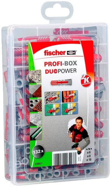 fischer Profi-Box - DuoPower 2K 538621 Universaldübel-Sortiment, 132-teilig
