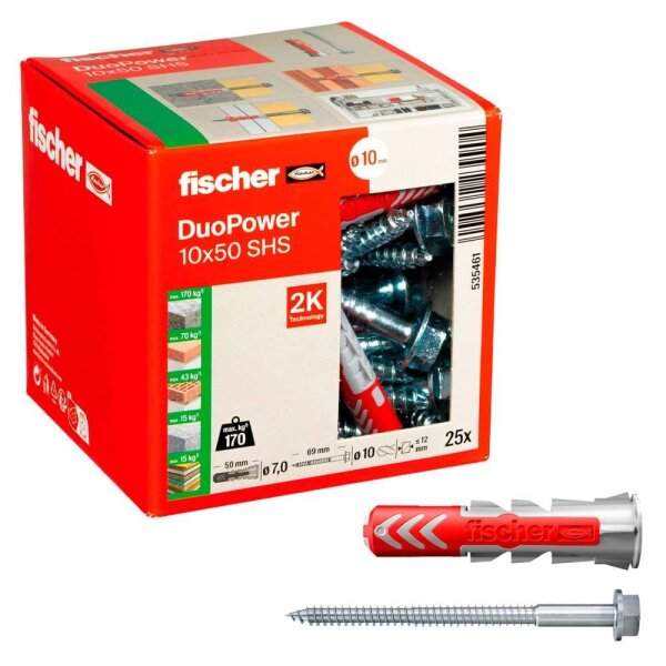 fischer DuoPower 10x50 S 2K 535461 Dübel mit Schrauben Ø 10 mm x 50 mm, 25 St.