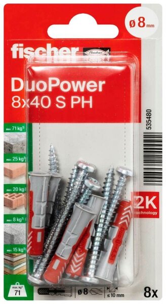 fischer DuoPower 8x40 S PH K  2K 535480 Dübel mit Schrauben Ø 8 mm x 40 mm, 8 St.