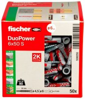 fischer DuoPower 6x50 S 2K 538255 Dübel mit Schrauben Ø 6 mm x 50 mm, 50 St.