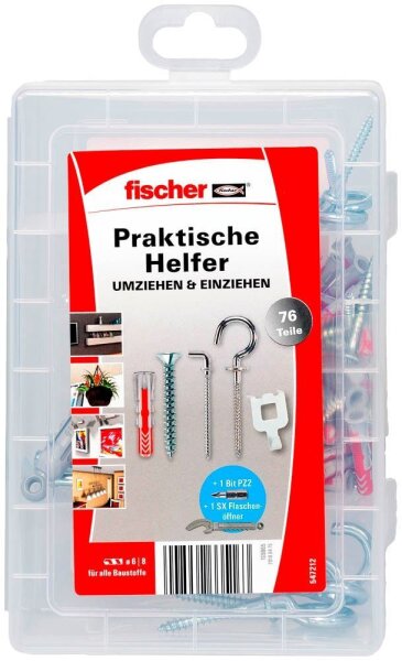 fischer easyDIY Box Neue Wohnung 547212 Dübel- und Schrauben-Sortiment, 76-teilig