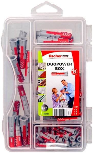 fischer DuoPower-Box mini 2K 553109 Universaldübel-Sortiment, 85-teilig