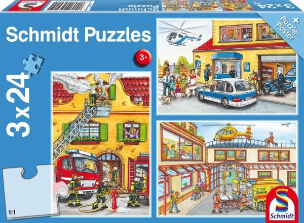 Schmidt Feuerwehr & Polizei Puzzle, 3 x 24 Teile