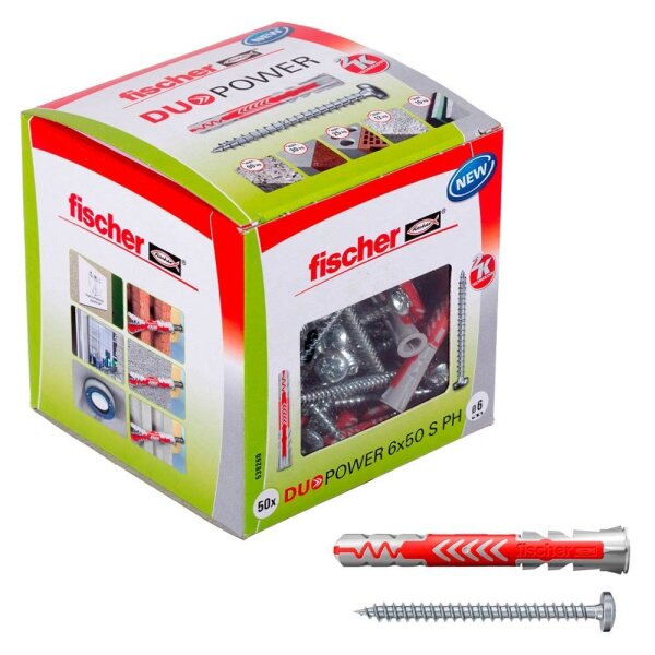 fischer DuoPower 6x50 S PH 2K 538260 Dübel mit Schrauben Ø 6 mm x 50 mm, 50 St.