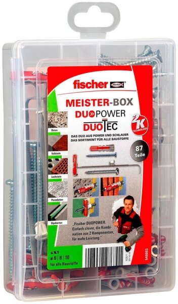 fischer Meister-Box - DuoPower/DuoTec + S 2K 540093 Dübel- und Schrauben-Sortiment, 87-teilig