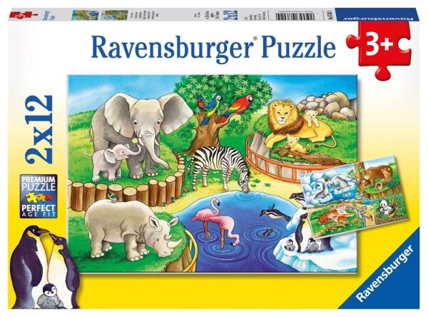 Ravensburger Tiere im Zoo Puzzle, 2 x 12 Teile