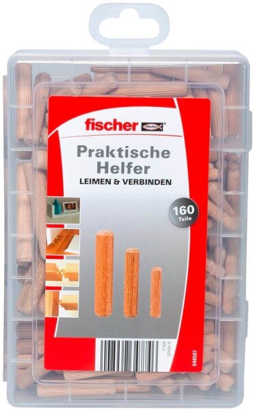 fischer easyDIY Box 548597 Holzdübel-Sortiment, 160-teilig