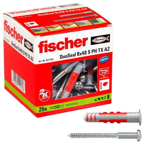 fischer DuoSeal 8x48 S PH TX A2 2K 557728 Dübel mit Schrauben Ø 8 mm x 48 mm, 25 St.