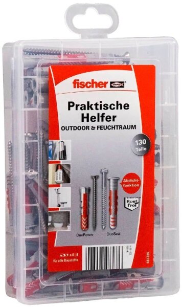 fischer Meister-Box Outdoor 561385 Dübel- und Schrauben-Sortiment, 130-teilig