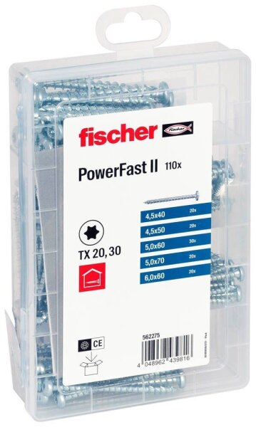 fischer Holzbauschrauben-Sortiment Meisterbox - PowerFast II PH VG TX 562275 4,5/5/6 mm x 40/50/60/70 mm