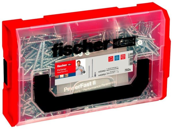 fischer Holzbauschrauben-Sortiment FixTainer PowerFast II PZ 562277 3,5/4/5 mm x 16/30/35/40/50/60 mm