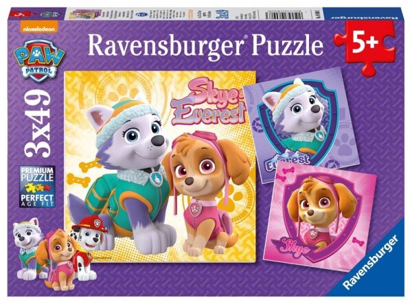 Ravensburger Paw Patrol Bezaubernde Hundemädchen Puzzle, 3 x 49 Teile