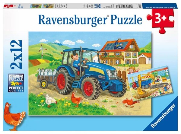 Ravensburger Baustelle und Bauernhof Puzzle, 2 x 12 Teile