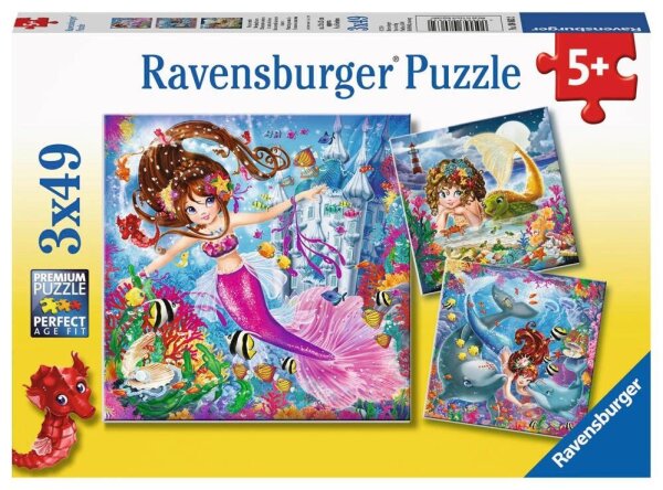 Ravensburger Bezaubernde Meerjungfrauen Puzzle, 3 x 49 Teile