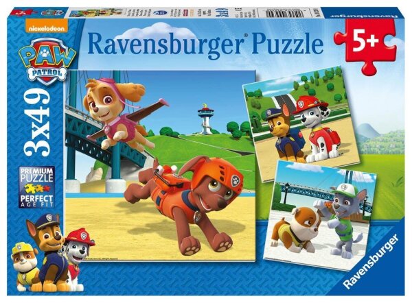Ravensburger Paw Patrol Team auf 4 Pfoten Puzzle, 3 x 49 Teile