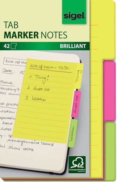 SIGEL TAB MARKER NOTES Haftnotizen farbsortiert, 42 Blatt
