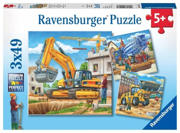 Ravensburger Große Baufahrzeuge Puzzle, 3 x 49 Teile