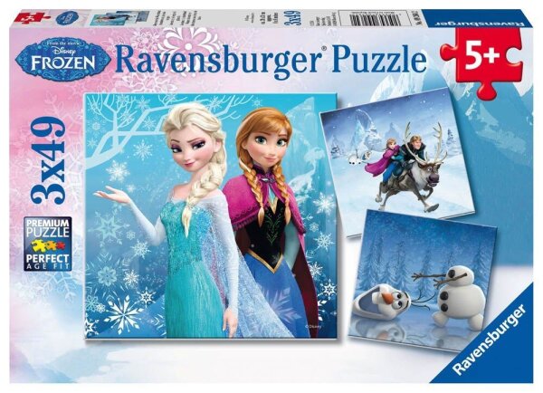Ravensburger Disney Frozen Abenteuer im Winterland Puzzle, 3 x 49 Teile