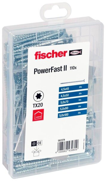 fischer Holzbauschrauben-Sortiment Meisterbox - PowerFast II SK TG 562274 4,5/5 mm x 45/50/70/80/100 mm