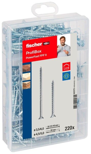 fischer Holzbauschrauben-Sortiment Meisterbox - PowerFast II SK PZ 562279 3,5/4/4,5/5 mm x 16/30/40/60 mm