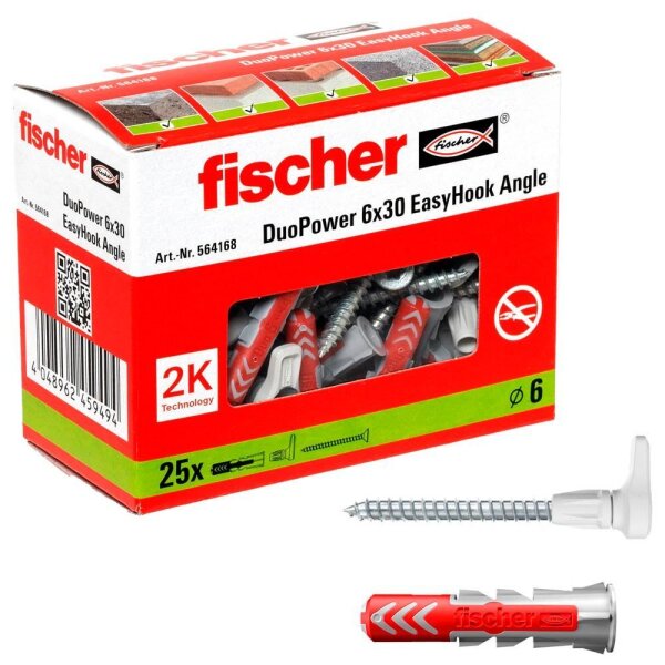 fischer EasyHook Angle - DuoPower 6x30 2K 564168 Dübel mit Schrauben, 25 St.