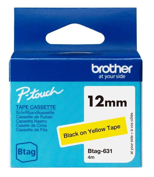 brother Schriftband Btag BTAG631, 12 mm, schwarz auf gelb, 1 St.