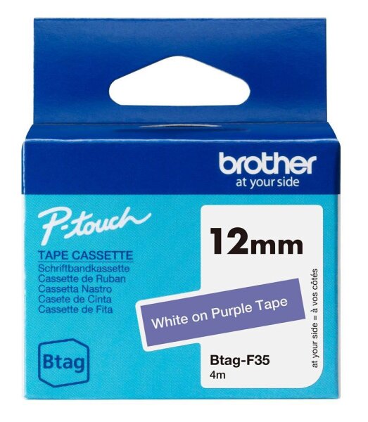 brother Schriftband Btag BTAGF35, 12 mm, weiß auf lila, 1 St.