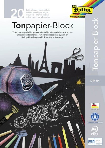 folia Zeichenblock schwarz 20 Blatt DIN A4 130 g/qm, 20 Blatt, 1 Block
