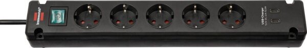 brennenstuhl Bremounta USB-C 5-fach Steckdosenleiste mit Schalter 3,0 m schwarz mit USB-Buchse