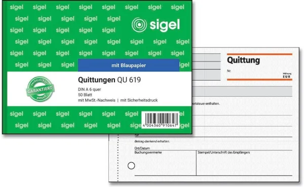SIGEL Quittung, MwSt. separat ausgewiesen Formularbuch...