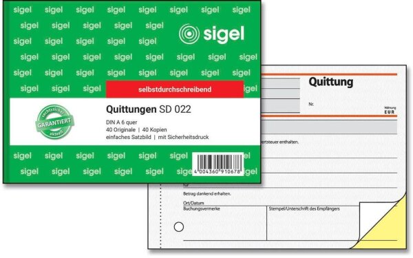 SIGEL Quittung, MwSt. separat ausgewiesen Formularbuch SD022, 1 St.