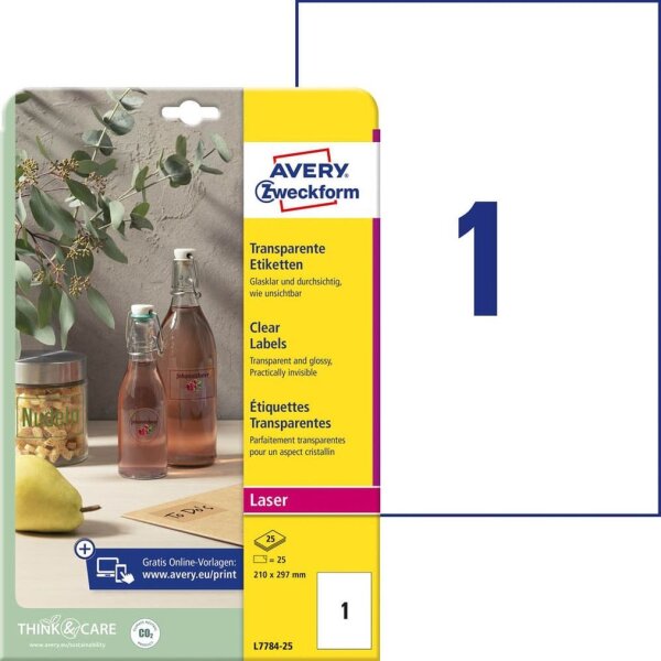 AVERY Zweckform Folienetiketten transparent 210,0 x 297,0 mm, 25 Blatt