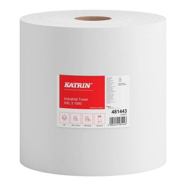 KATRIN Putztuchrolle Basic XXL 3 1000 3-lagig weiß, 1000 Blätter, 1 Rolle