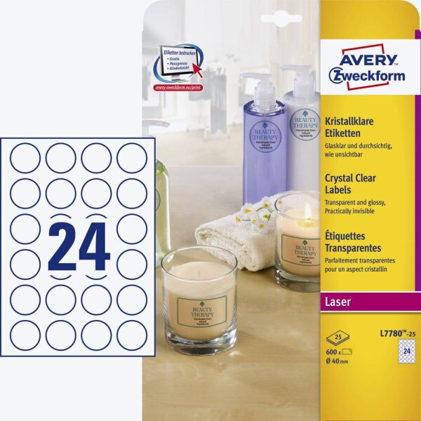 AVERY Zweckform Folienetiketten transparent 40,0 x 40,0 mm, 25 Blatt