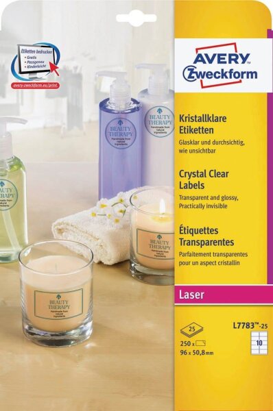 AVERY Zweckform Folienetiketten transparent 96,0 x 50,8 mm, 25 Blatt