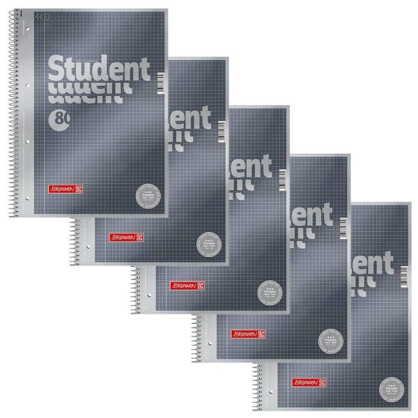 BRUNNEN Collegeblöcke Student Premium kariert DIN A4 Innenrand, 5 Blöcke