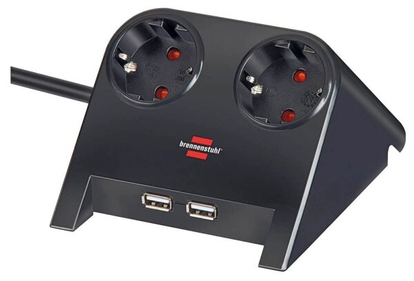brennenstuhl Desktop-Power USB-Charger 2-fach Tischsteckdose 1,8 m schwarz mit USB-Buchse