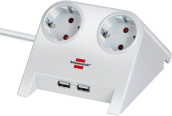 brennenstuhl Desktop-Power USB-Charger 2-fach Tischsteckdose 1,8 m weiß mit USB-Buchse