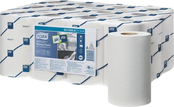 TORK Putztuchrollen Reflex 1-lagig weiß, 343 Blätter, 12 Rollen