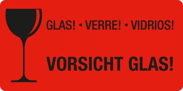 EICHNER Warnetiketten rot »Vorsicht Glas!« 100,0 x 50,0 mm, 250 Etiketten