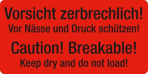 EICHNER Warnetiketten rot »Vorsicht zerbrechlich! Vor Nässe und Druck schützen!« 100,0 x 50,0 mm, 250 Etiketten