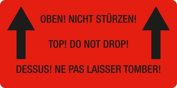 EICHNER Warnetiketten rot »Oben! Nicht stürzen!« 100,0 x 50,0 mm, 250 Etiketten
