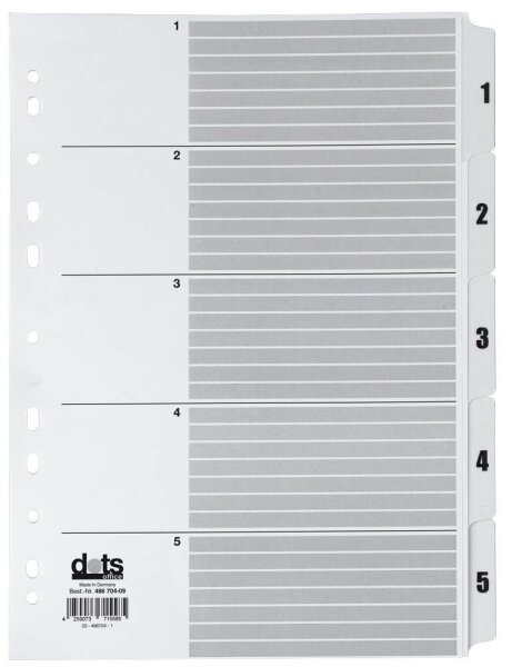 dots Ordnerregister Mylar DIN A4 Vollformat 1-5 weiß 5-teilig, 1 Satz