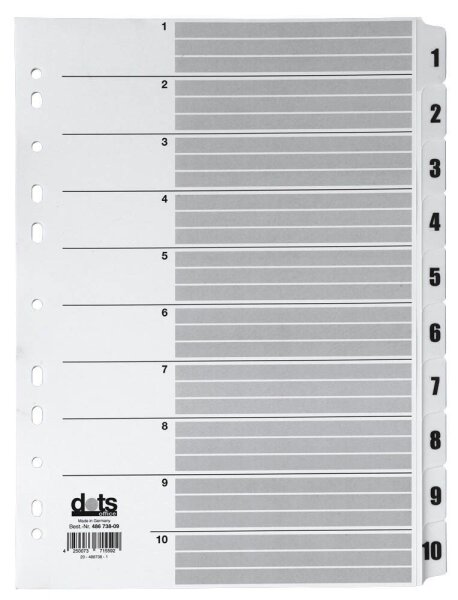 dots Ordnerregister Mylar DIN A4 Vollformat 1-10 weiß 10-teilig, 1 Satz