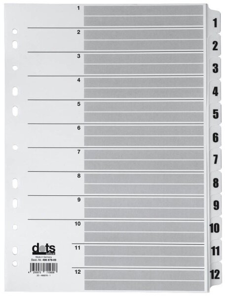 dots Ordnerregister Mylar DIN A4 Vollformat 1-12 weiß 12-teilig, 1 Satz