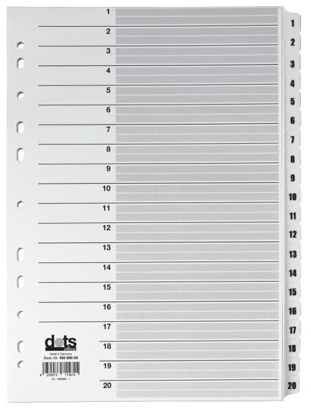 dots Ordnerregister Mylar DIN A4 Vollformat 1-20 weiß 20-teilig, 1 Satz